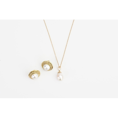 177 - A Two Piece Set to include a 14ct Gold Pearl mounted Pendant hung on a 9ct Gold Chain, along with a ... 