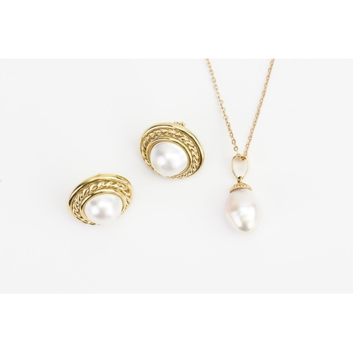 177 - A Two Piece Set to include a 14ct Gold Pearl mounted Pendant hung on a 9ct Gold Chain, along with a ... 