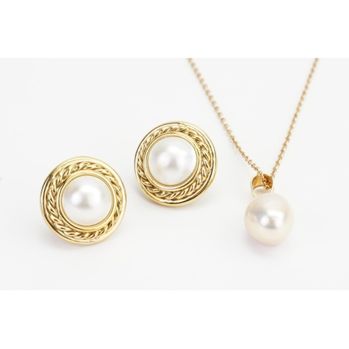 177 - A Two Piece Set to include a 14ct Gold Pearl mounted Pendant hung on a 9ct Gold Chain, along with a ... 