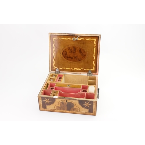 277 - A Rare Georgian Satin Wood Holly Partridge Wood inlaid Needlework Box with fitted interior, Mirror B... 