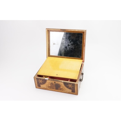 277 - A Rare Georgian Satin Wood Holly Partridge Wood inlaid Needlework Box with fitted interior, Mirror B... 