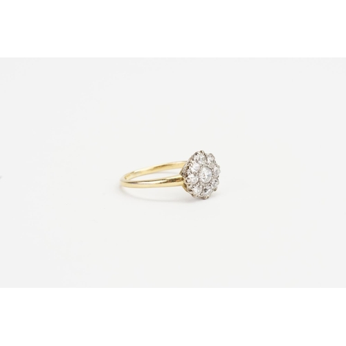 74 - A Victorian Old Cut Cluster Diamond Ring with a Central Stone and Eight Diamonds.