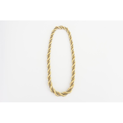 135 - A Lovely 18ct Yellow & White Gold graduated Rope Chain. Length: 45.8cms. Width 9mm-13mm. Yellow Box ... 