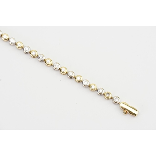 141 - An 18ct White & Yellow Gold Diamond set Tennis Bracelet set with 44 Diamonds. 0.03ct. Total: 1.32ct ... 