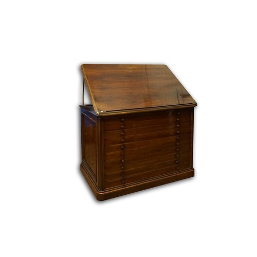 249 - A French Circa 1840, Rosewood Plan/Map Chest with Brass inlay & Ten Elongated Rectangular Drawers, P... 