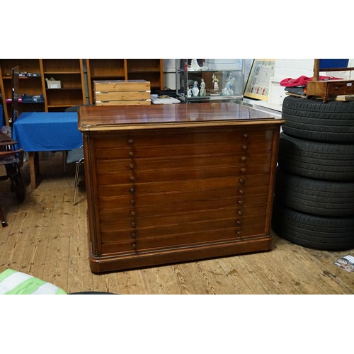 249 - A French Circa 1840, Rosewood Plan/Map Chest with Brass inlay & Ten Elongated Rectangular Drawers, P... 