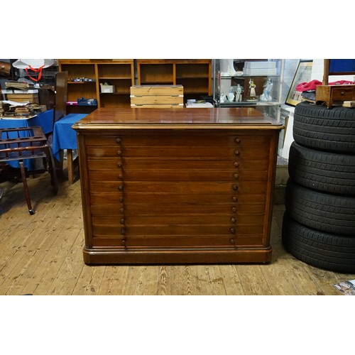 249 - A French Circa 1840, Rosewood Plan/Map Chest with Brass inlay & Ten Elongated Rectangular Drawers, P... 