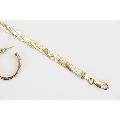 136 - An Italian 9ct Gold Flattened Link Bi-Coloured Bracelet with matching Earrings. Weighing: 13.9 grams... 