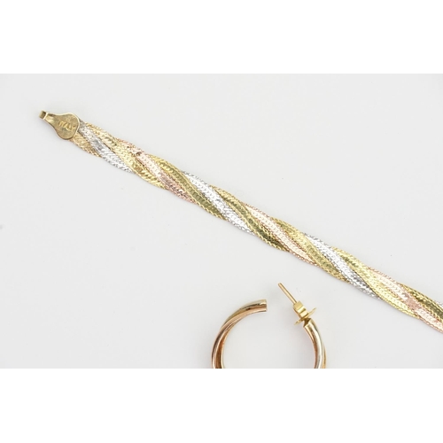 136 - An Italian 9ct Gold Flattened Link Bi-Coloured Bracelet with matching Earrings. Weighing: 13.9 grams... 