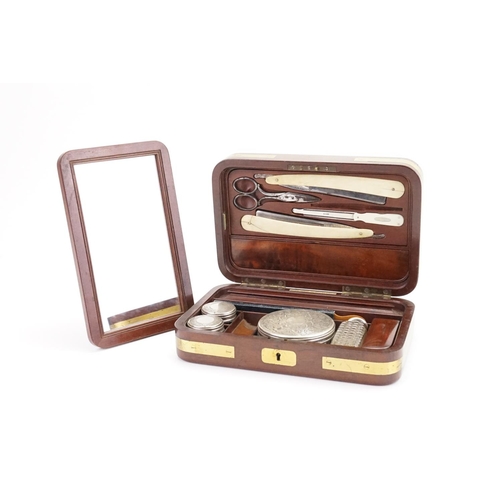 271 - A Lovely Gentleman's Mahogany Cased Travelling Vanity Case fitted with Mounted Bottles, Razors, Mirr... 