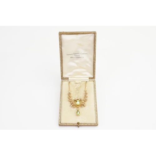 192 - A Victorian 15ct Gold Peridot and Pearl Necklace set with Two Peridots, one Emerald cut and the othe... 