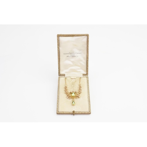 192 - A Victorian 15ct Gold Peridot and Pearl Necklace set with Two Peridots, one Emerald cut and the othe... 