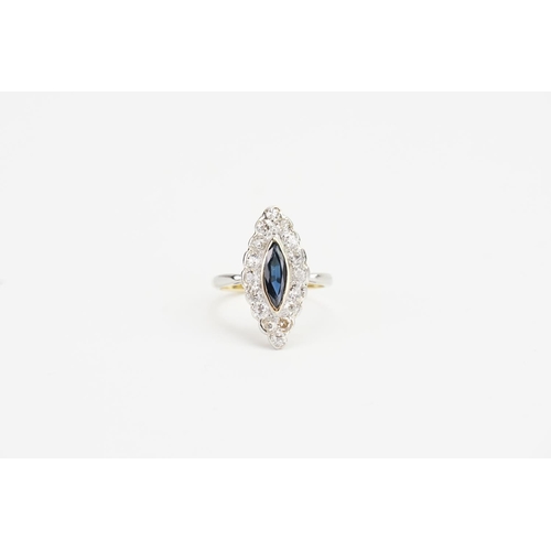 112 - An 18ct Gold and Platinum Topped Sapphire and Diamond Ring. Size H. Weight: 2.8 grams.