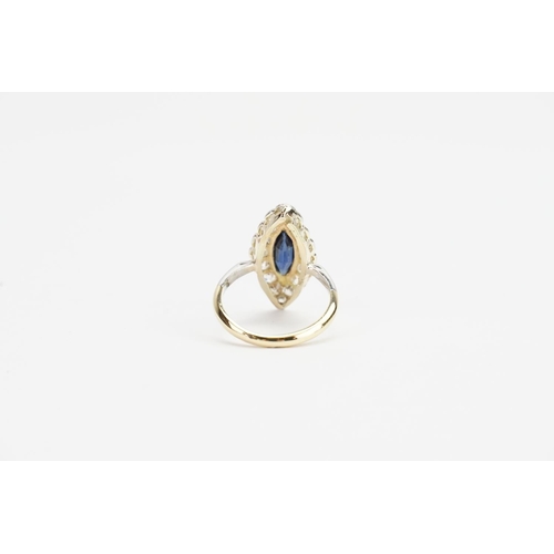 112 - An 18ct Gold and Platinum Topped Sapphire and Diamond Ring. Size H. Weight: 2.8 grams.