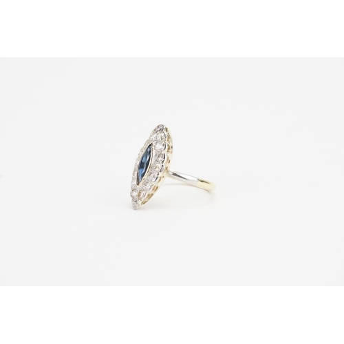 112 - An 18ct Gold and Platinum Topped Sapphire and Diamond Ring. Size H. Weight: 2.8 grams.