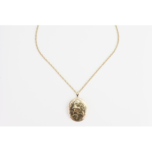 171 - A 1980s 9ct Gold Chain and Locket, marked: ZJ. Locket size: 5cms x 4cms. Chain Length: 60cms. Weighi... 