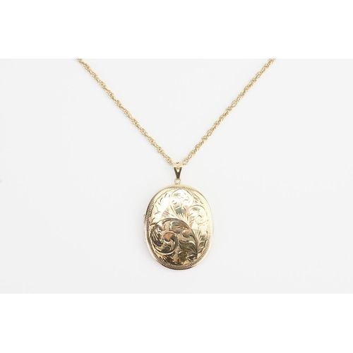 171 - A 1980s 9ct Gold Chain and Locket, marked: ZJ. Locket size: 5cms x 4cms. Chain Length: 60cms. Weighi... 