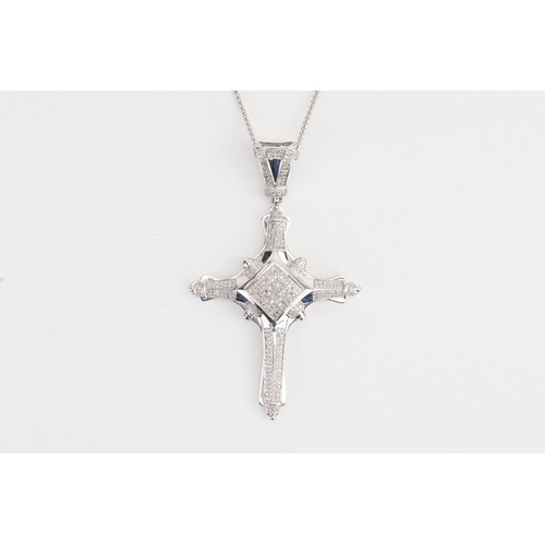 116 - A Large 417K White Gold Diamond encrusted Cross on a 9ct White Gold Chain. Chain Length: 50cms. Tota... 