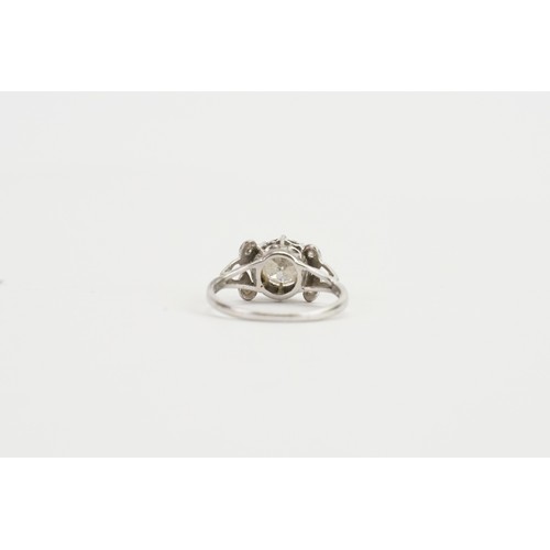 169 - An Art Deco designed Solitaire Diamond Ring in a Platinum setting. Main Diamond Approx 1.3ct. 6 Shou... 