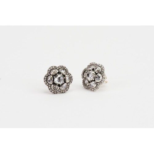 144 - An interesting Pair of Georgian Earrings in a Flower pattern, Foil Backed & Old Cut Diamonds. Larges... 