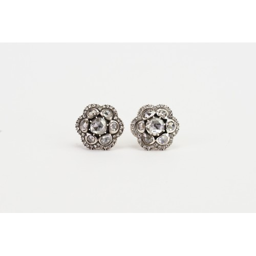 144 - An interesting Pair of Georgian Earrings in a Flower pattern, Foil Backed & Old Cut Diamonds. Larges... 