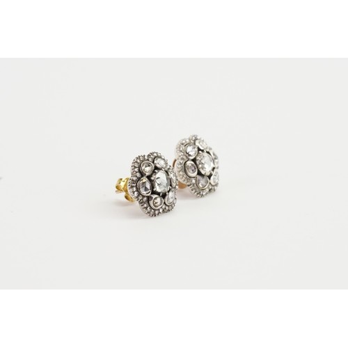 144 - An interesting Pair of Georgian Earrings in a Flower pattern, Foil Backed & Old Cut Diamonds. Larges... 