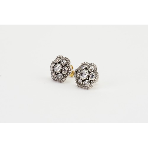 144 - An interesting Pair of Georgian Earrings in a Flower pattern, Foil Backed & Old Cut Diamonds. Larges... 