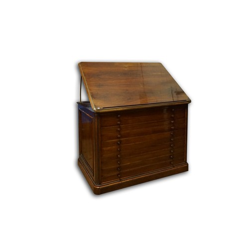 603 - A Mid Victorian Honduras Mahogany, Lift Top Map Chest, Fitted with 10 Drawers with Turned Knobs and ... 
