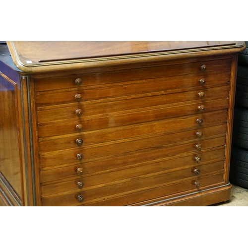 603 - A Mid Victorian Honduras Mahogany, Lift Top Map Chest, Fitted with 10 Drawers with Turned Knobs and ... 