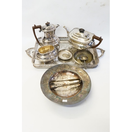 62 - A Georgian Design Teapot and Hot Water Jug, a Silver Plated Tray and other items of Silver Plate.