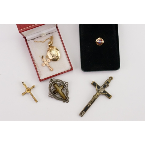 71 - A Gold Necklace with Attached Pendant, a Gold Cross and other Items of Jewellery.