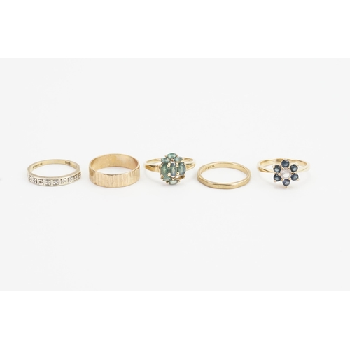 74 - 4 x Gold Rings to include one set with Green Stones along with one other Ring. 4 x Gold Rings Weighi... 