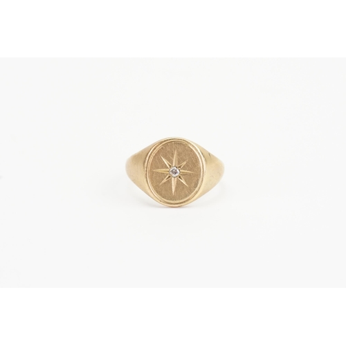 76 - A 9ct Gold Signet Ring set with a Small Diamond. Weighing: 8 Grams. Size: U.