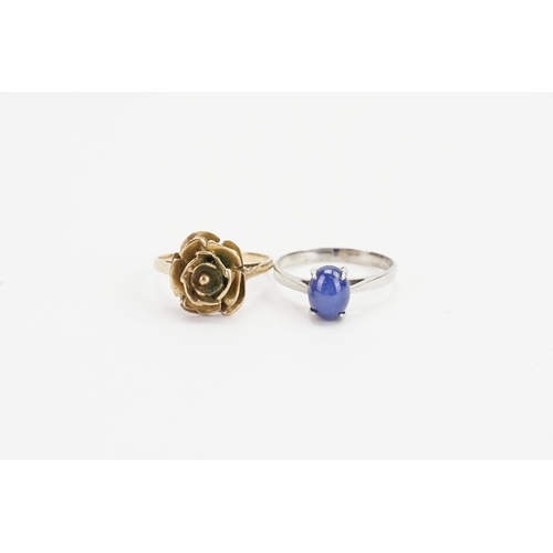 77 - A 9ct Gold Flower Ring (Size L) along with a Sapphire Set 14ct White Gold Ring (Size N). Flower Ring... 