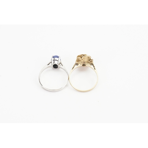 77 - A 9ct Gold Flower Ring (Size L) along with a Sapphire Set 14ct White Gold Ring (Size N). Flower Ring... 