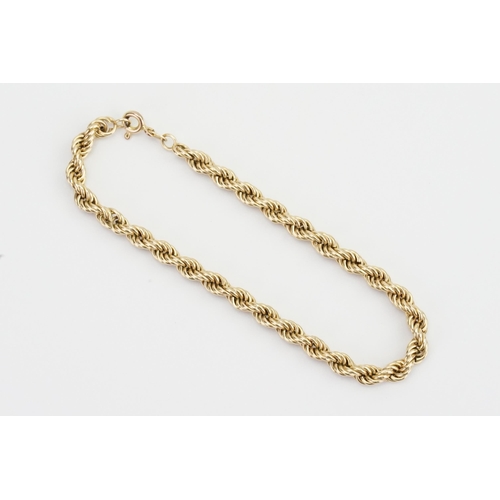 84 - A 9ct Gold Rope Chain Bracelet. Length: 20cms. Weighing: 4.3 grams.