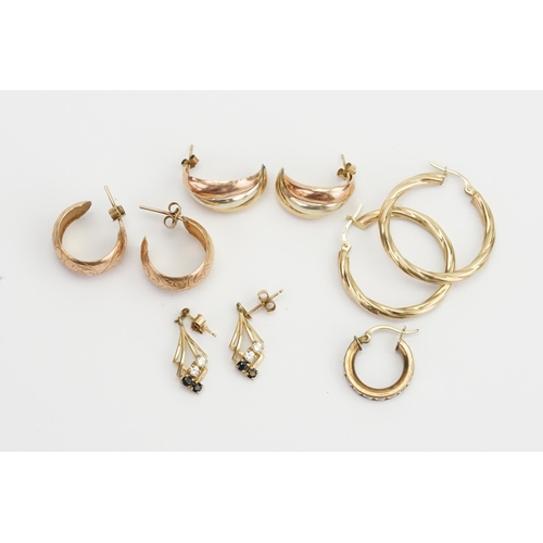 87 - Four Pairs of 9ct Gold Earrings along with one Pair including Diamonds & Sapphires. Weighing: 8.4 gr... 