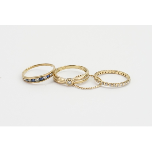 88 - Four Gold Rings, 2 marked 9ct. To include one Eternity Ring. Weighing: 2.9 grams (2 marked Gold).