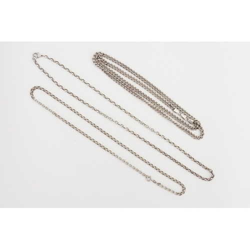 91 - Three Long Silver Chains. Weighing: 80 grams.