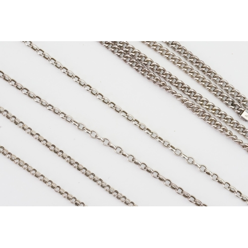 91 - Three Long Silver Chains. Weighing: 80 grams.