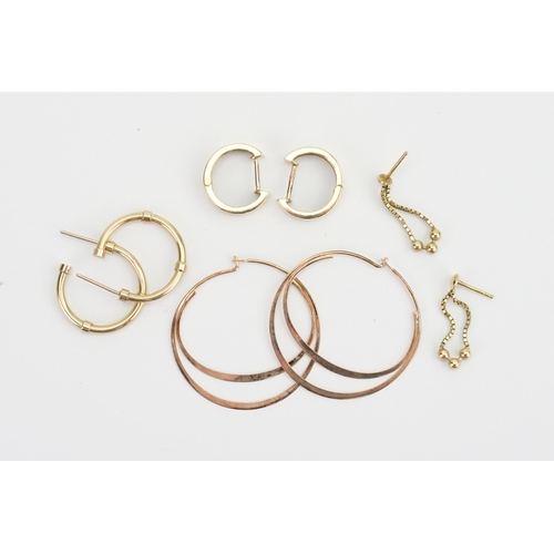 100 - Four Pairs of 9ct Gold Earrings, one pair not marked. Weighing: 8.9 grams.