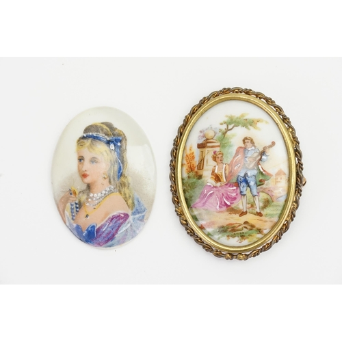 182 - A Painted Limoges Plaque depicting a young Lady along with one other after 