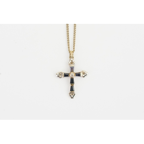 154 - A 9ct Gold Sapphire and White Stone Cross with Chain.