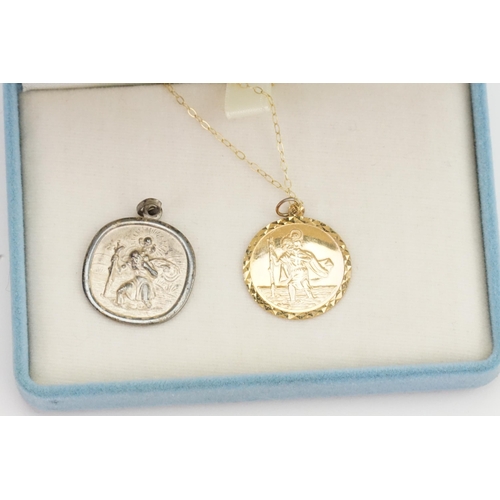 155 - A 9ct Gold St. Christopher on Chain and a Silver St. Christopher.