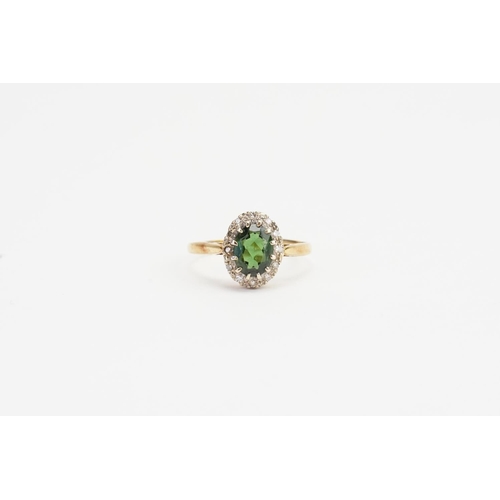 164 - A 9ct Gold Tourmaline (1ct) & Diamond Ring. Size Q.