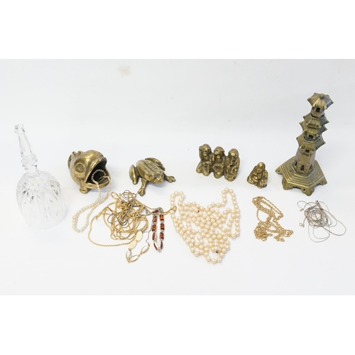 196 - A Collection of Costume Jewellery, a Bell and pearl necklaces.