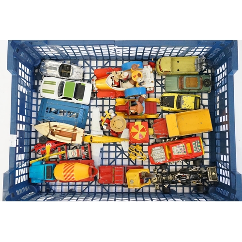 6 - A Tray of 15+ Mostly Pay Worn Corgi Models to include Popeye's Paddlewagon, Basil Brush Car, Mr. Mch... 