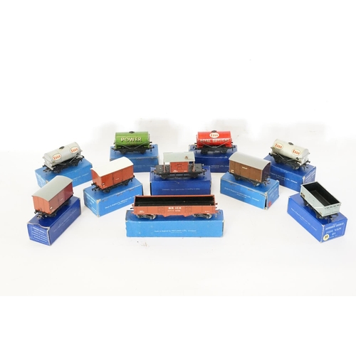 505 - A collection of 10 x Hornby Dublo Wagons to include Esso Tanker, Power Petrol Wagon, Meat Wagon, Bri... 