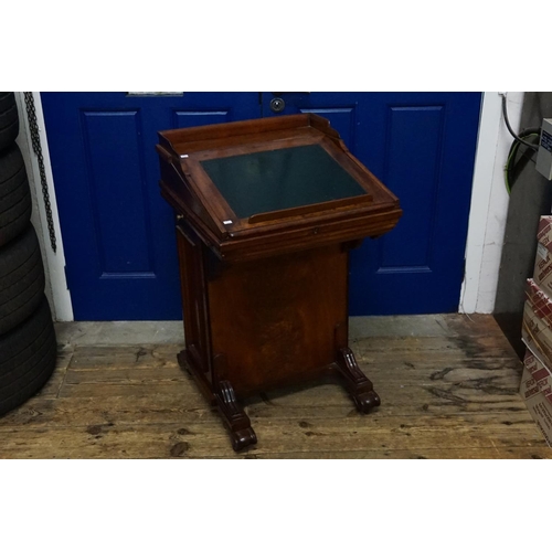 590 - A Victorian Mahogany Davenport with Scroll Over Tray Top, Pull Front, Right Hand Side Opening on a S... 