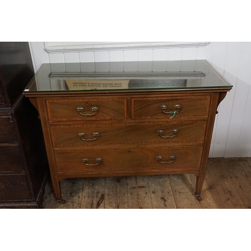 620 - A Satin Wood inlaid Dressing Table with fitted Drawers & a Glass Top. Measuring: 50cms deep x 114cms... 